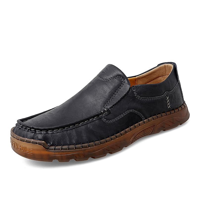 Män Kohud Andas Handsömmar Mjuk Sula Slip On Solid Casual Loafer Skor