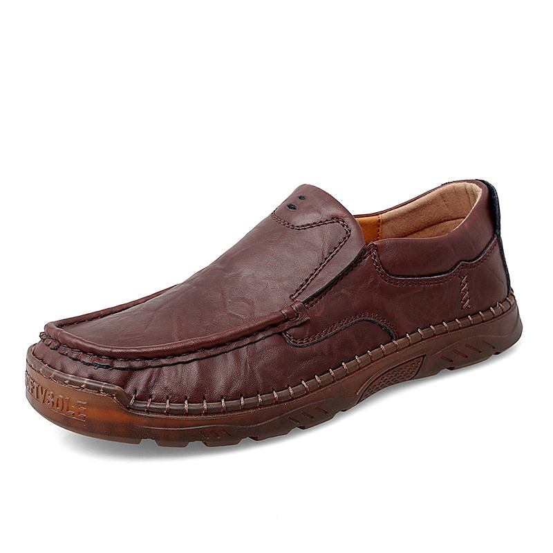 Män Kohud Andas Handsömmar Mjuk Sula Slip On Solid Casual Loafer Skor