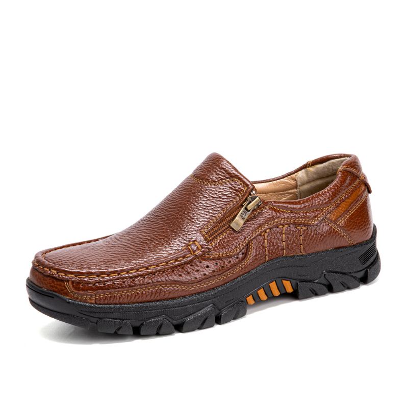 Män Kohud Andas Mjuk Sula Slip On England Style Zipper Casual Shoes