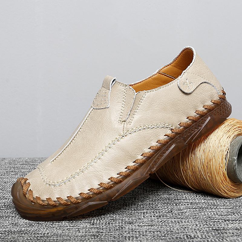 Män Kohud Handsömmar Andas Mjuk Sula Slip On Casual Driving Shoes