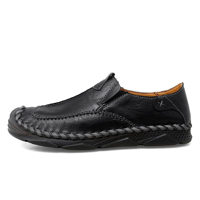 Män Kohud Handsömmar Andas Mjuk Sula Slip On Casual Driving Shoes