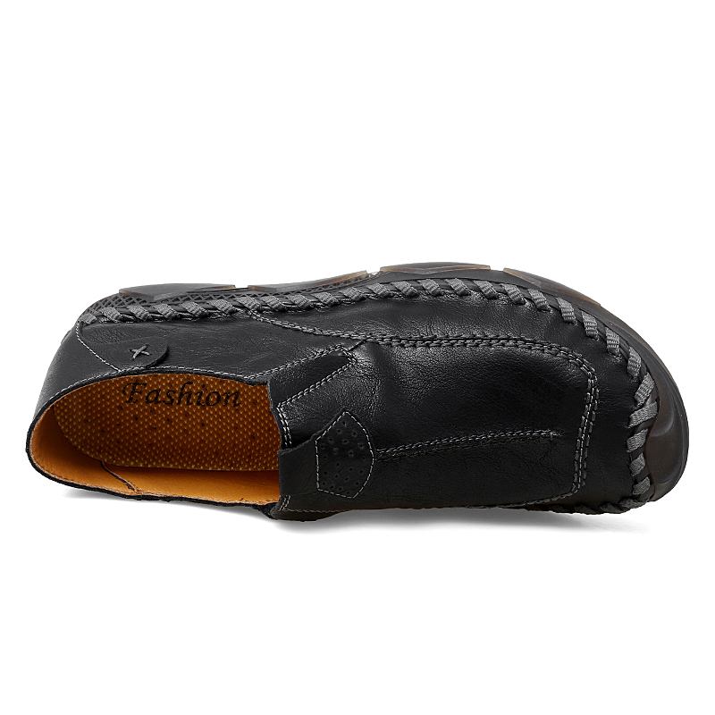 Män Kohud Handsömmar Andas Mjuk Sula Slip On Casual Driving Shoes