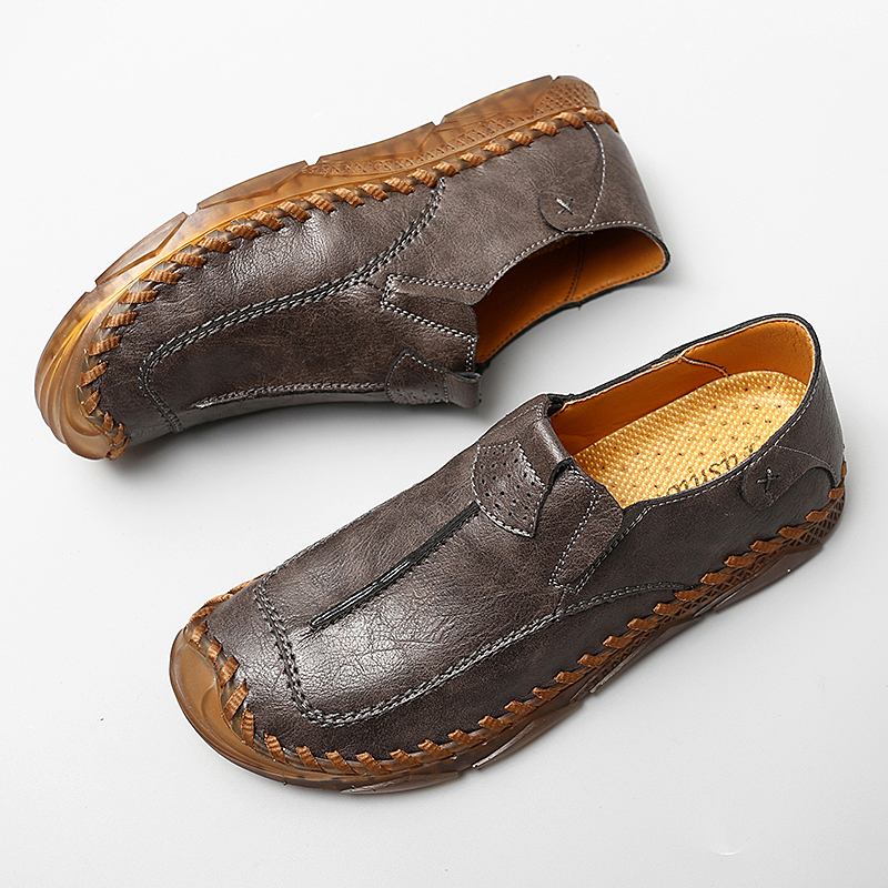 Män Kohud Handsömmar Andas Mjuk Sula Slip On Casual Driving Shoes