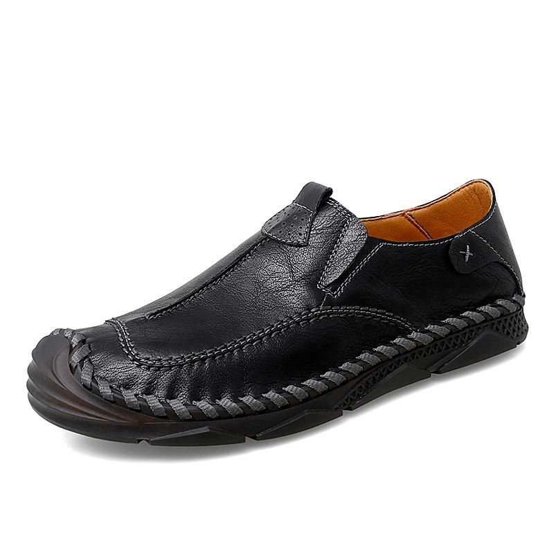 Män Kohud Handsömmar Andas Mjuk Sula Slip On Casual Driving Shoes