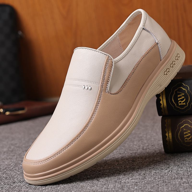 Män Kohud Ihålig Andas Mjuk Botten Slip On Casual Läderskor