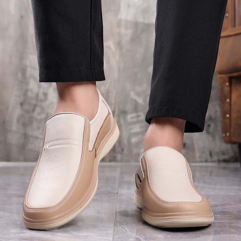 Män Kohud Ihålig Andas Mjuk Botten Slip On Casual Läderskor