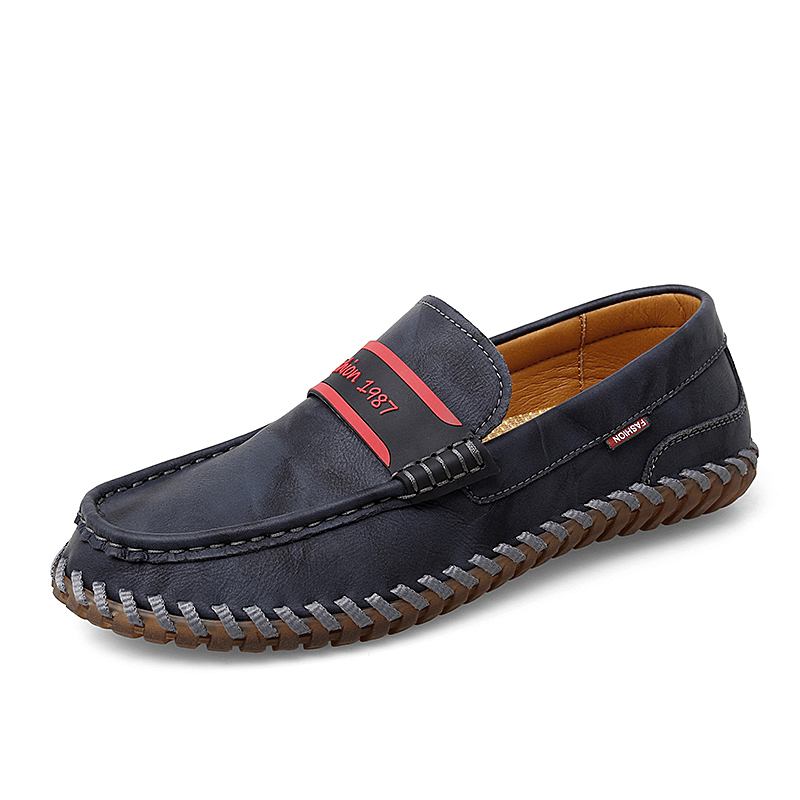 Män Kohud Läder Andas Handsömmar Mjuk Sula Slip On Casual Skor