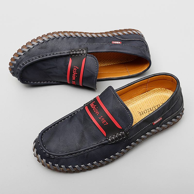 Män Kohud Läder Andas Handsömmar Mjuk Sula Slip On Casual Skor