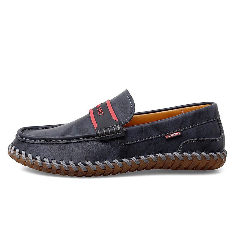 Män Kohud Läder Andas Handsömmar Mjuk Sula Slip On Casual Skor