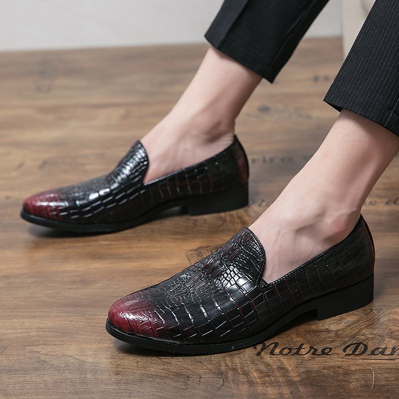 Män Läder Andas Mjuk Sula Retro Plädmönster Slip On Casual Business Skor