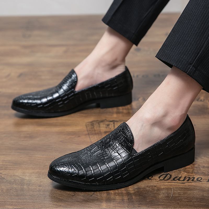 Män Läder Andas Mjuk Sula Retro Plädmönster Slip On Casual Business Skor