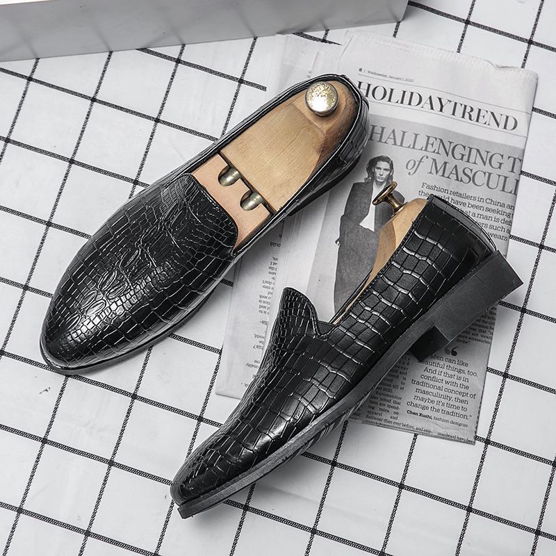 Män Läder Andas Mjuk Sula Retro Plädmönster Slip On Casual Business Skor