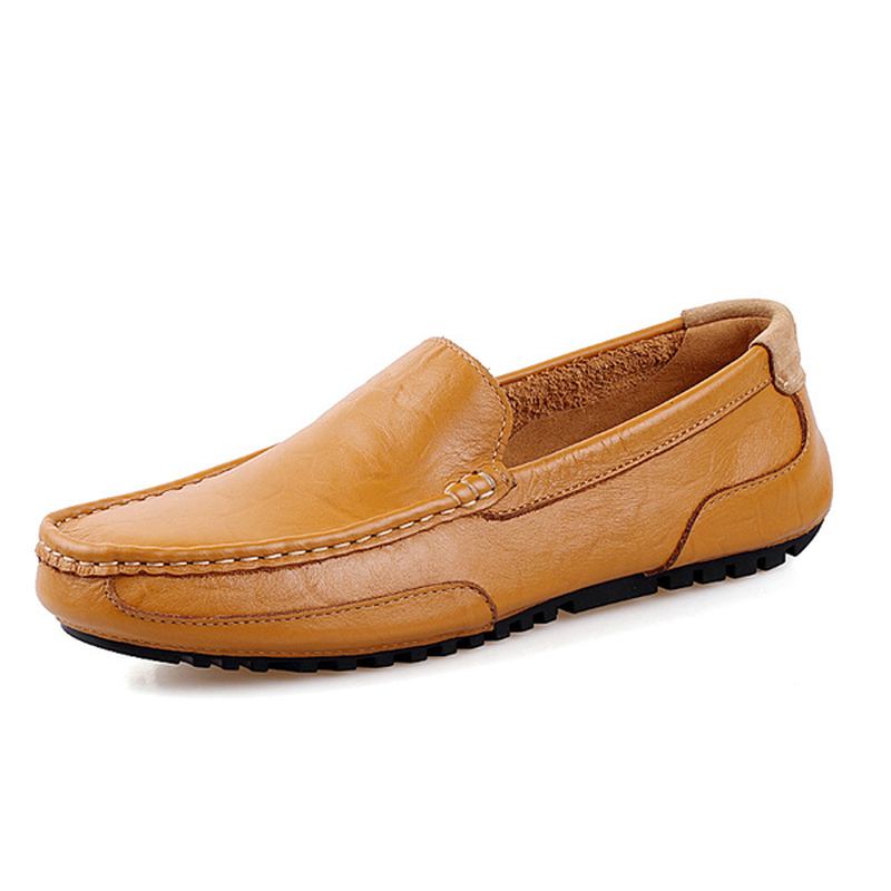 Män Läder Casual Driving Slip On Outdoor Platt Mjuk Bekväma Loafers Skor