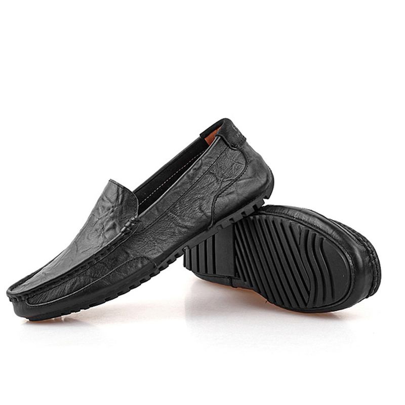 Män Läder Casual Driving Slip On Outdoor Platt Mjuk Bekväma Loafers Skor