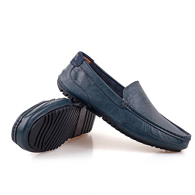 Män Läder Casual Driving Slip On Outdoor Platt Mjuk Bekväma Loafers Skor