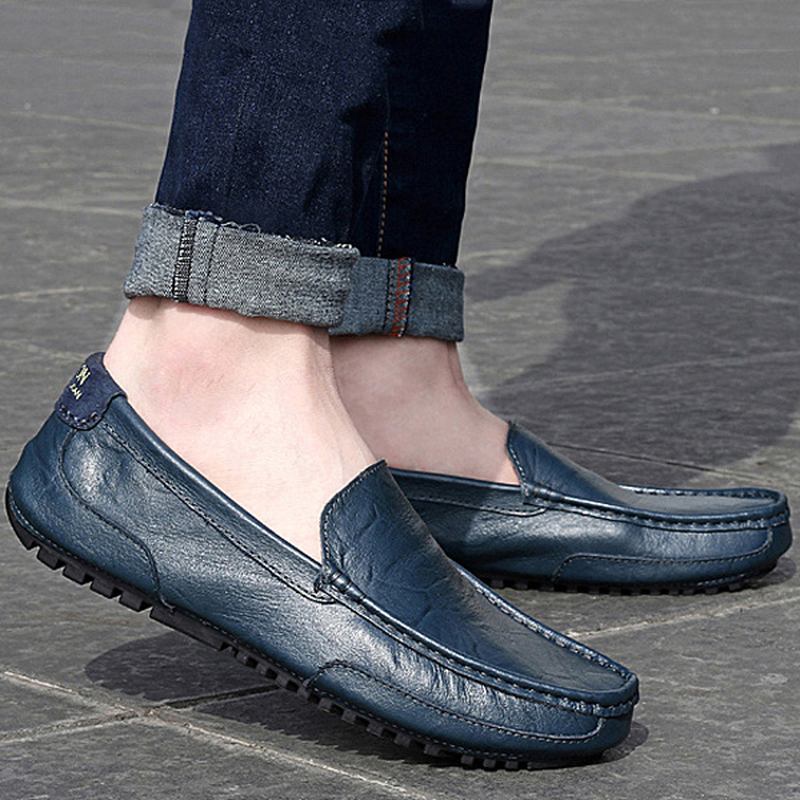 Män Läder Casual Driving Slip On Outdoor Platt Mjuk Bekväma Loafers Skor