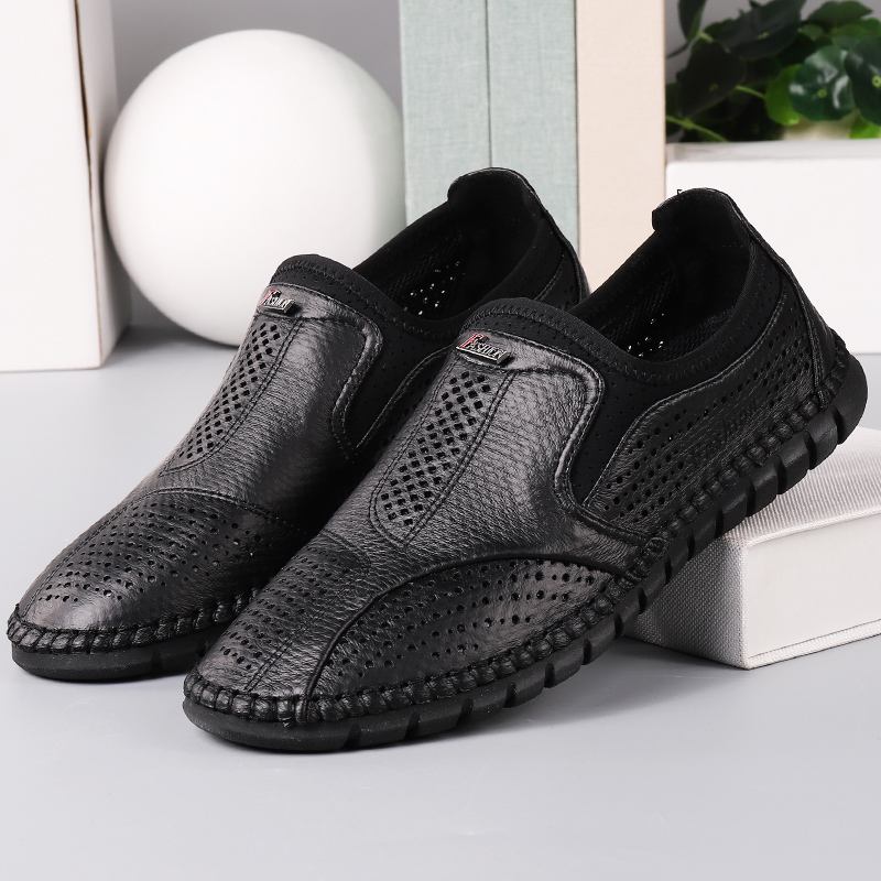 Män Microfiber Ihålig Andas Mjuk Sula Slip On Business Casual Skor