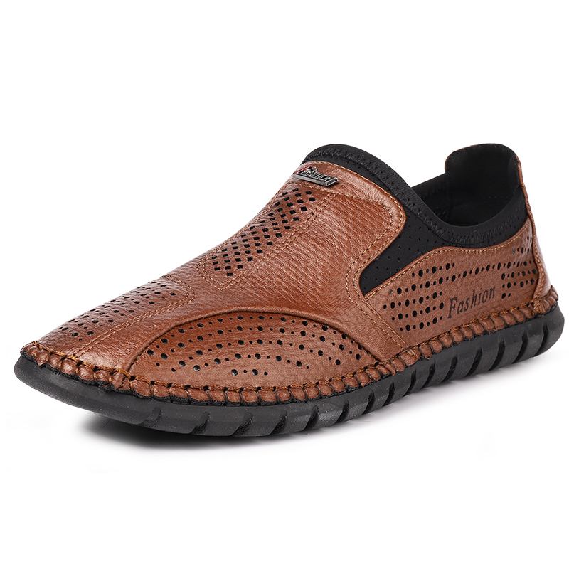 Män Microfiber Ihålig Andas Mjuk Sula Slip On Business Casual Skor