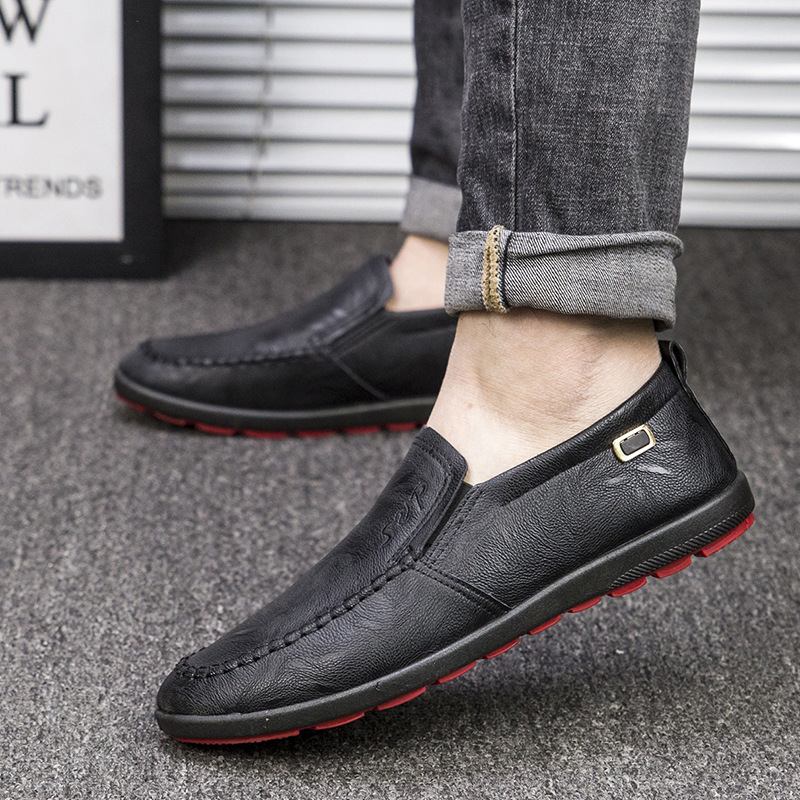 Män Microfiber Läder Andas Mjuk Sula Slip On Business Casual Skor