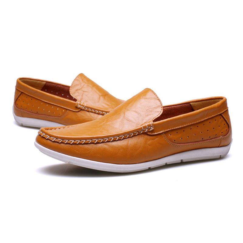 Nya Män Casual Outdoor Mjukt Bekvämt Läder Slip On Flats Loafers Skor