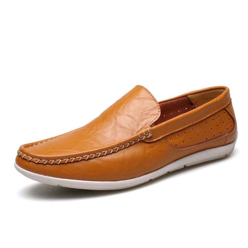 Nya Män Casual Outdoor Mjukt Bekvämt Läder Slip On Flats Loafers Skor