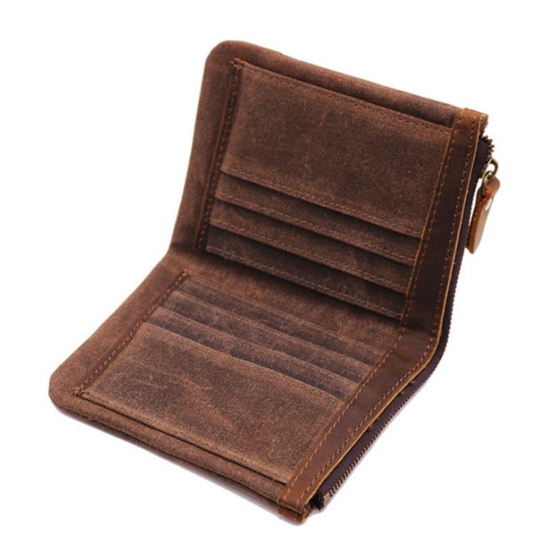 Canvas Vintage Wallet Bifold 8 Card Slot Myntväska För Män