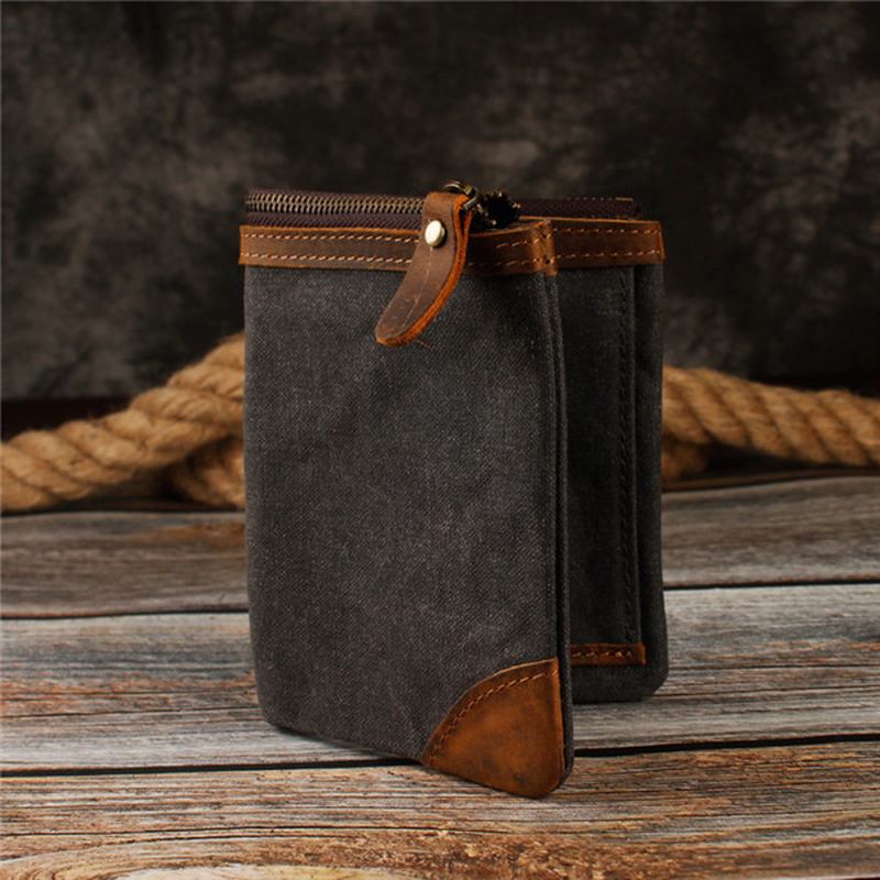 Canvas Vintage Wallet Bifold 8 Card Slot Myntväska För Män