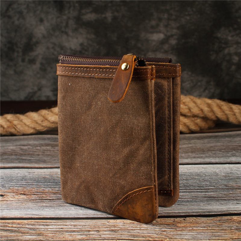 Canvas Vintage Wallet Bifold 8 Card Slot Myntväska För Män