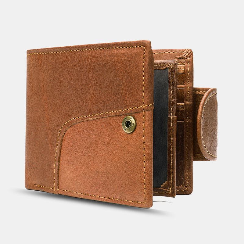 Herr Äkta Läder Bifold Anti-stöld Multi-card Slot Retro Casual Korthållare Myntplånbok