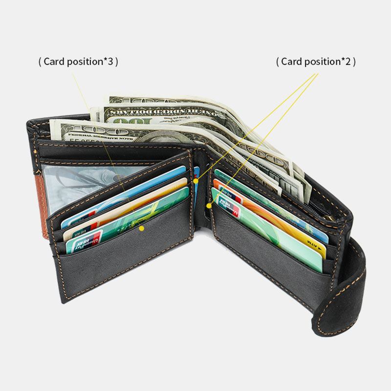 Herr Äkta Läder Bifold Anti-stöld Multi-card Slot Retro Casual Korthållare Myntplånbok