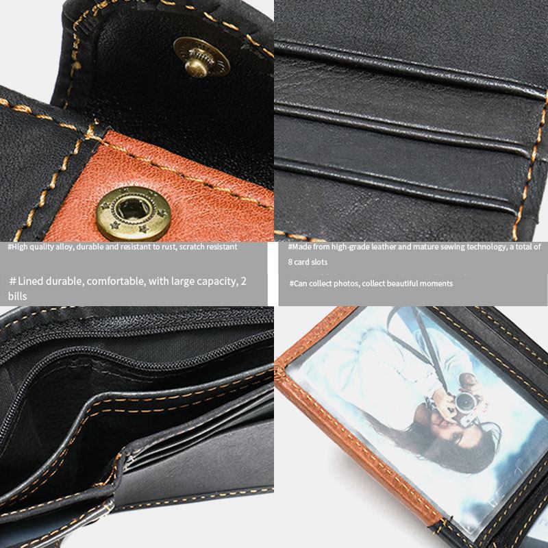 Herr Äkta Läder Bifold Anti-stöld Multi-card Slot Retro Casual Korthållare Myntplånbok