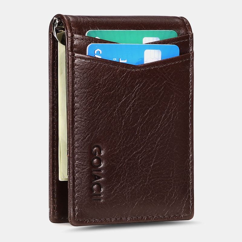 Herr Äkta Läder Bifold Multi-card Slot Korthållare Casual Anti-magnetisk Kort Myntplånbok