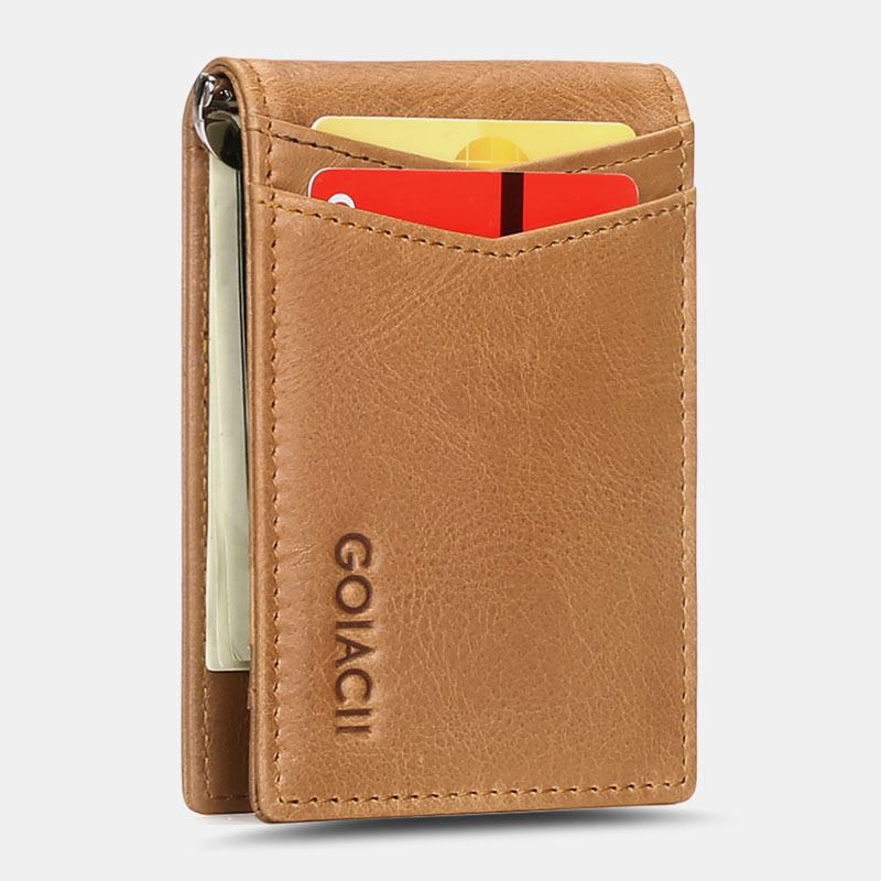 Herr Äkta Läder Bifold Multi-card Slot Korthållare Casual Anti-magnetisk Kort Myntplånbok