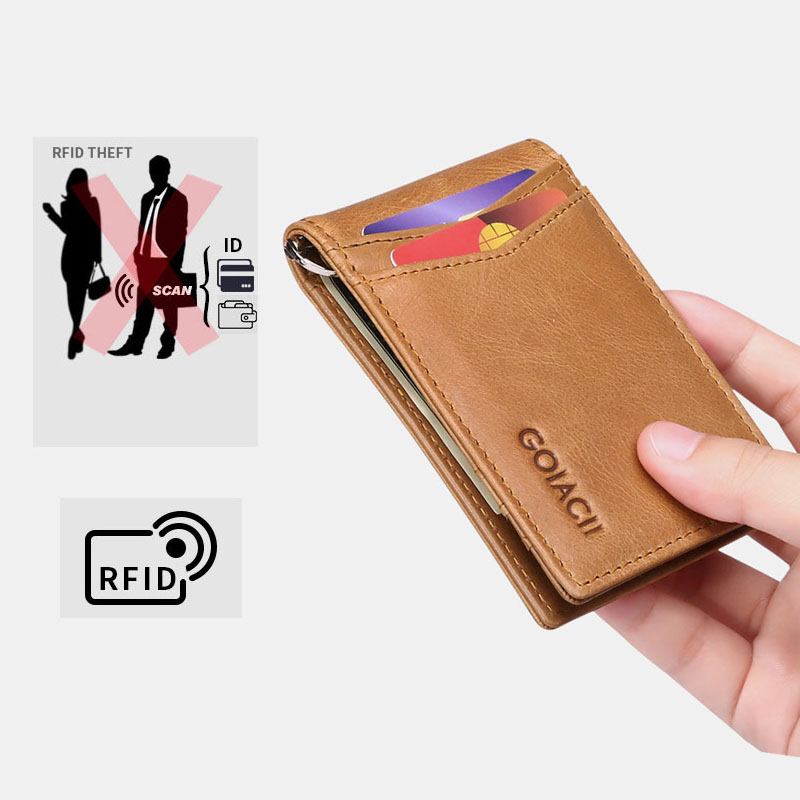 Herr Äkta Läder Bifold Multi-card Slot Korthållare Casual Anti-magnetisk Kort Myntplånbok