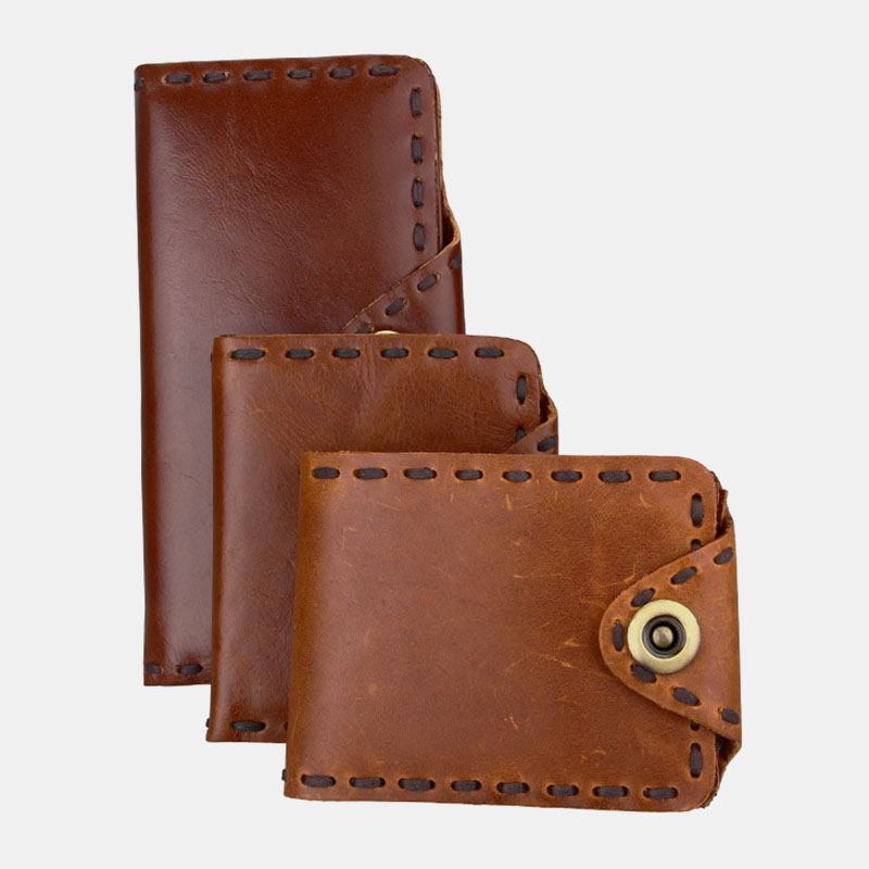 Herr Äkta Läder Bifold Multi-card Slot Retro Kohud Korthållare Pengar Clip Myntväska Plånbok