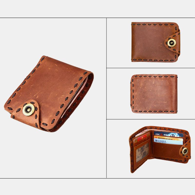 Herr Äkta Läder Bifold Multi-card Slot Retro Kohud Korthållare Pengar Clip Myntväska Plånbok