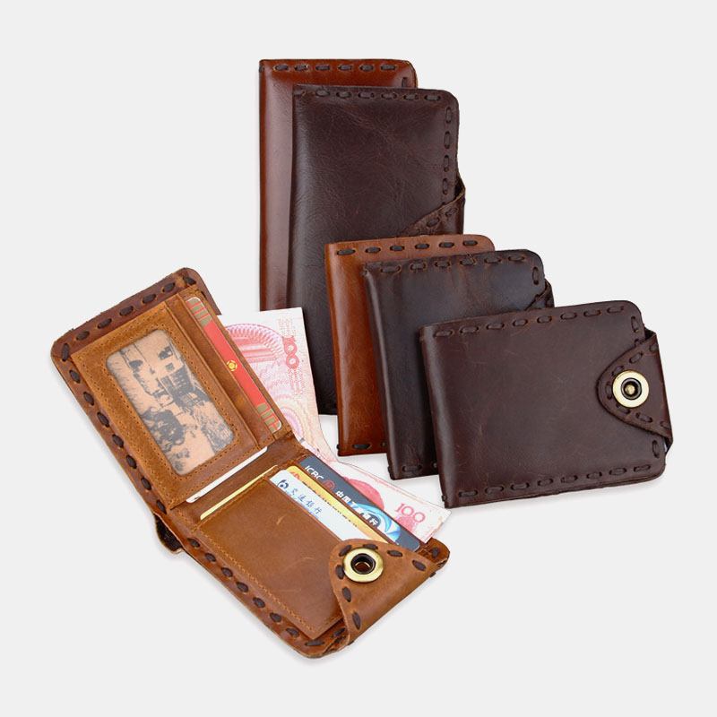 Herr Äkta Läder Bifold Multi-card Slot Retro Kohud Korthållare Pengar Clip Myntväska Plånbok