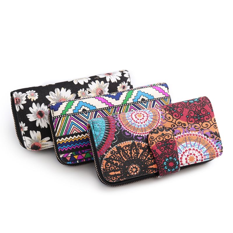 Kvinnor Canvas Bohemian Long Wallet Muti-slot