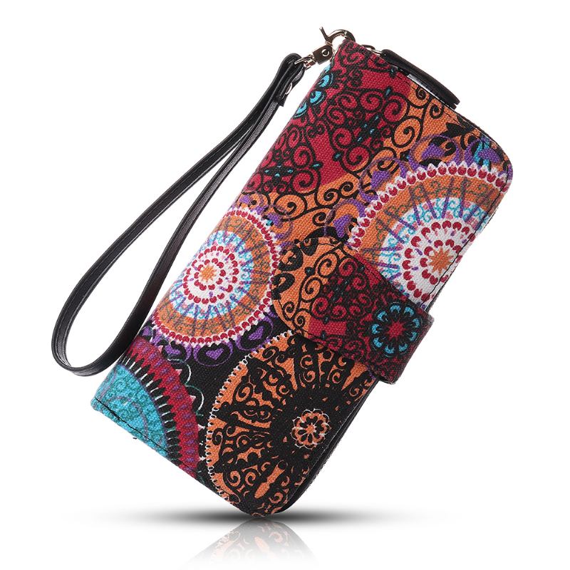 Kvinnor Canvas Bohemian Long Wallet Muti-slot