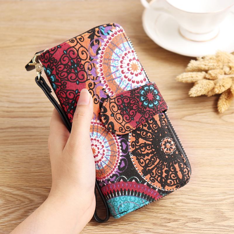 Kvinnor Canvas Bohemian Long Wallet Muti-slot