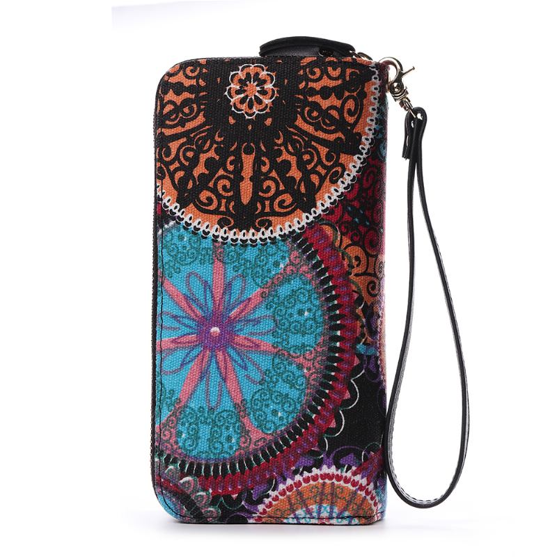 Kvinnor Canvas Bohemian Long Wallet Muti-slot