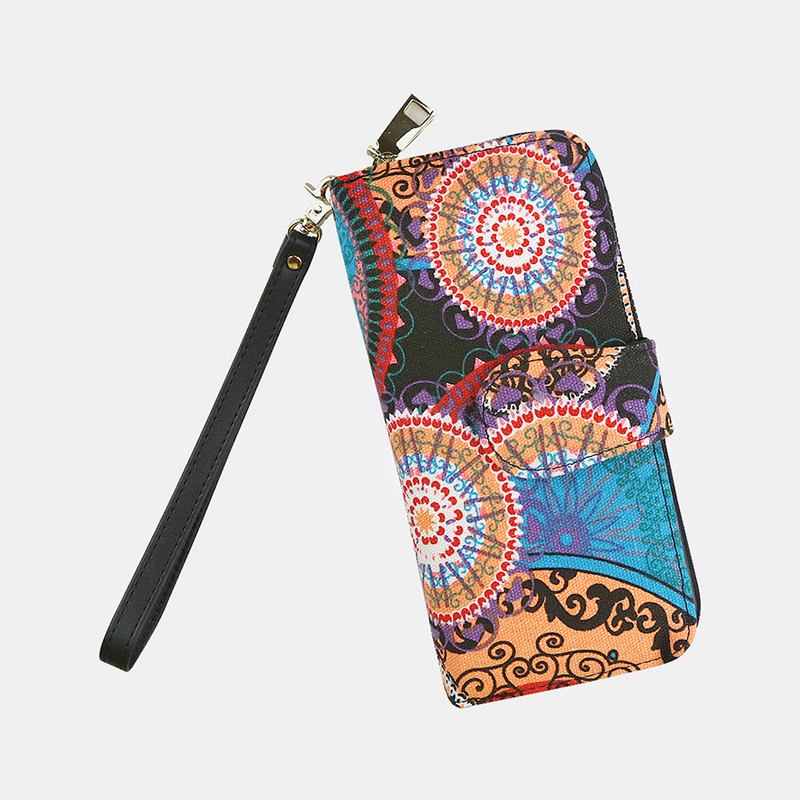 Kvinnor Canvas Bohemian Style Med Tryck Long Clutch Plånbok