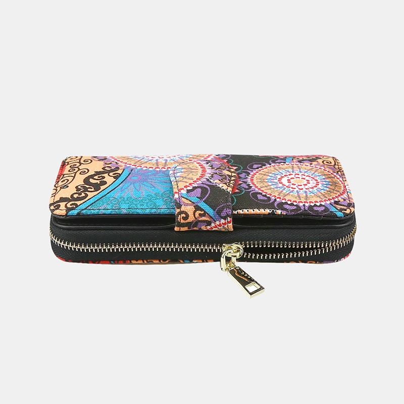 Kvinnor Canvas Bohemian Style Med Tryck Long Clutch Plånbok