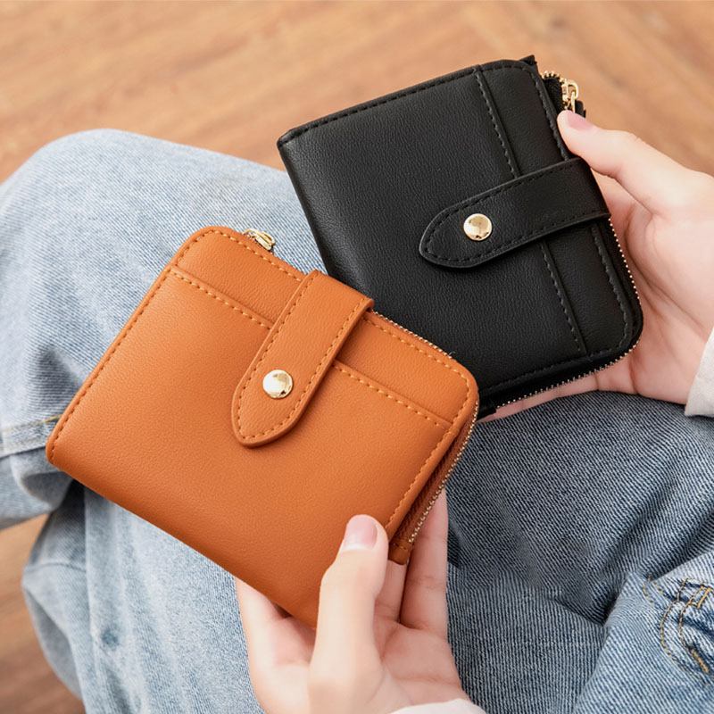 Kvinnor Pu-läder Bifold Hasp Multi-card Slot Retro Kort Korthållare Clutch Plånböcker Med Handledsrem