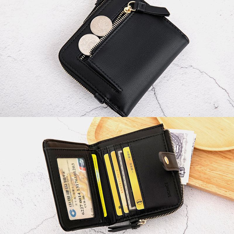 Kvinnor Pu-läder Bifold Hasp Multi-card Slot Retro Kort Korthållare Clutch Plånböcker Med Handledsrem