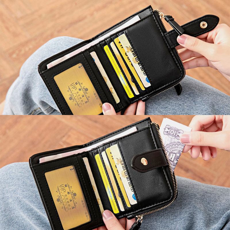 Kvinnor Pu-läder Bifold Hasp Multi-card Slot Retro Kort Korthållare Clutch Plånböcker Med Handledsrem