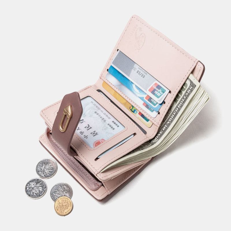 Kvinnor Wave Texture Pu Läder Dragkedja Hasp Bifold Plånbok Multi-card Slots Korthållare Kort Myntväska