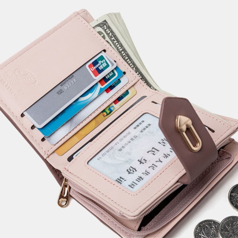 Kvinnor Wave Texture Pu Läder Dragkedja Hasp Bifold Plånbok Multi-card Slots Korthållare Kort Myntväska