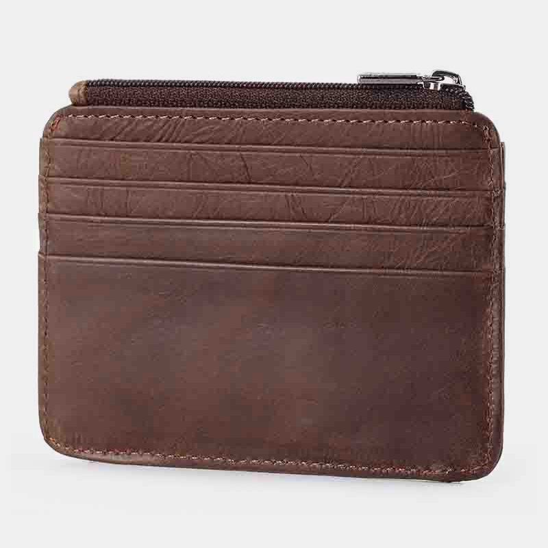 Män Äkta Läder 11 Kortplats Korthållare Mini Blixtlås Myntväska Clutch Plånböcker