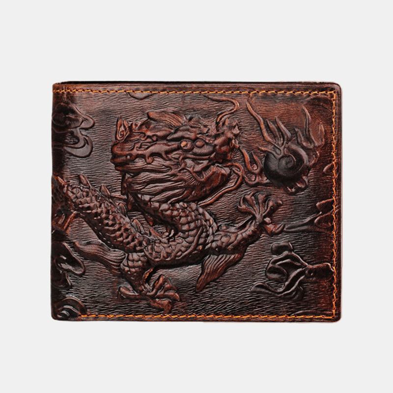 Män Äkta Läder 3d Dragon Pattern Retro Business Multi-slot Card Holder Plånbok